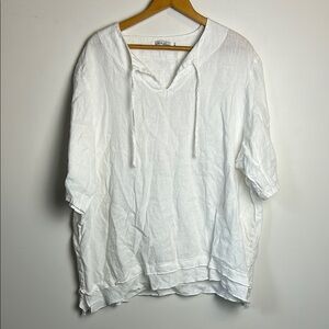 Liz and Jane Women 1X Blouse White 100% Preshrunk Linen Tunic Natural Breathable